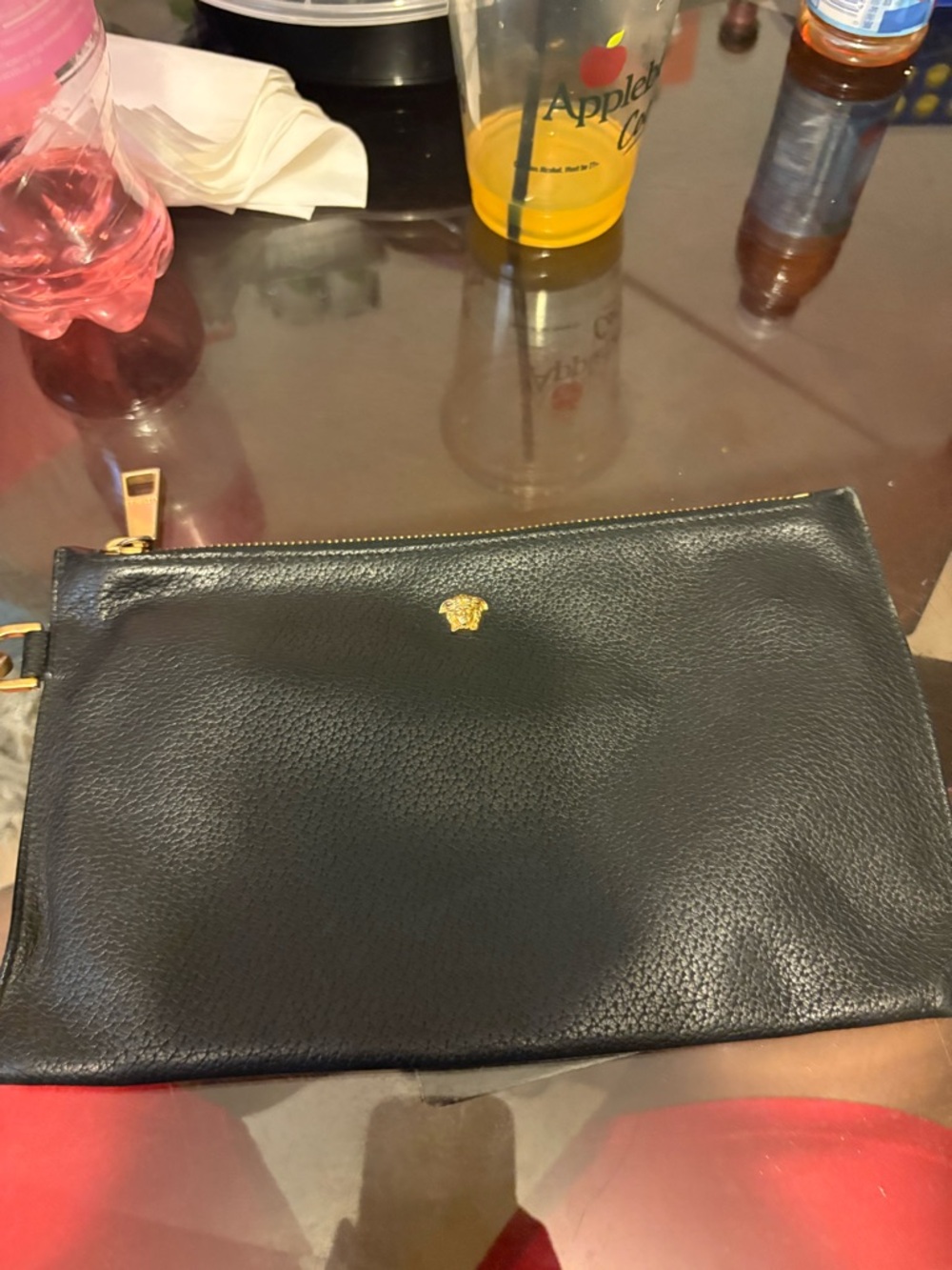Versace Black Pebbled Leather Wristlet Clutch with Gold Medusa - Picture 4 of 5